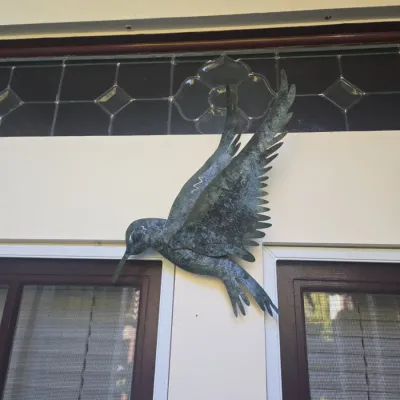 Sale Photo Thumbnail #522: Vintage patinated copper hummingbird wall sculpture