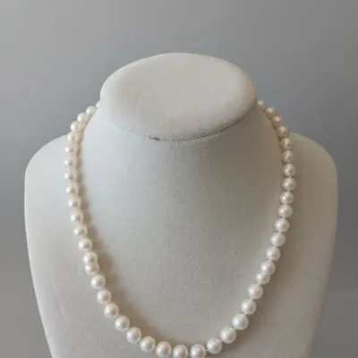 Sale Photo Thumbnail #691: Vintage cultured pearl necklace with filigree clasp
