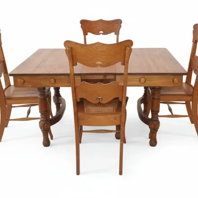 Sale Photo Thumbnail #561: Victorian oak dining set with cane seats