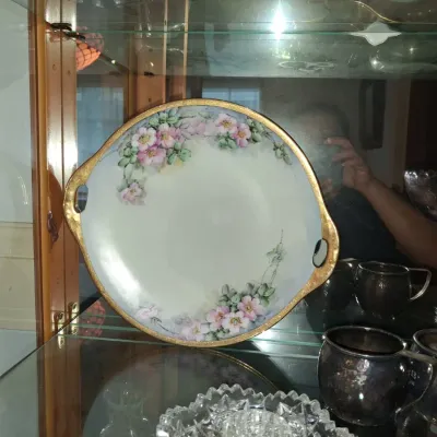 Sale Photo Thumbnail #542: O e g royal austria hand painted porcelain cake plate with handles