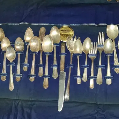Sale Photo Thumbnail #577: Vintage silver plated flatware service