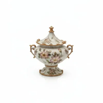 Sale Photo Thumbnail #638: Vintage lenwile ardalt floral porcelain covered sugar bowl
