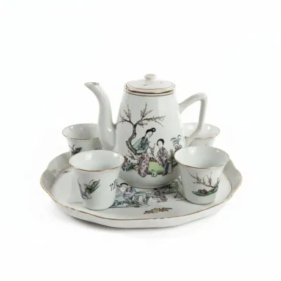 Sale Photo Thumbnail #621: Vintage chinese porcelain tea set with tray