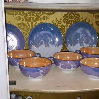 Sale Photo Thumbnail #633: Vintage japanese lusterware heron motif tea set