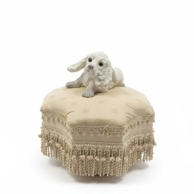 Sale Photo Thumbnail #519: Vintage ceramic spaniel figurine on custom upholstered base