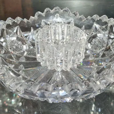 Sale Photo Thumbnail #593: American brilliant period cut glass nappy with center match holder