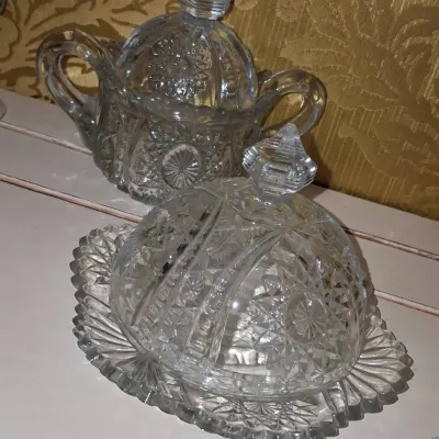 Sale Photo Thumbnail #602: Eapg pressed glass covered butter dish and sugar bowl