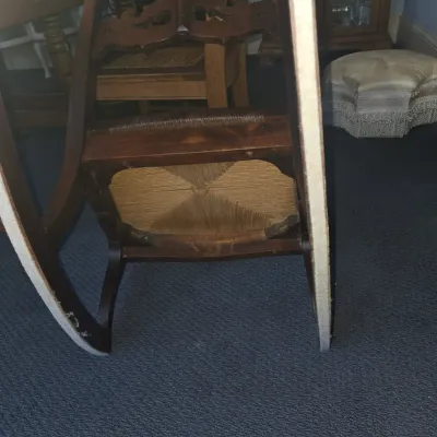 Sale Photo Thumbnail #509: Victorian mahogany rush seat rocking chair third image