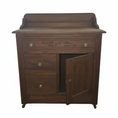 Sale Photo Thumbnail #514: Victorian style washstand with carved leaf detail