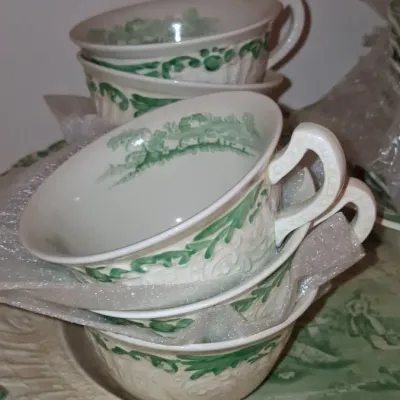 Sale Photo Thumbnail #706: Vintage wedgwood patrician torbay green transferware dinnerware set
