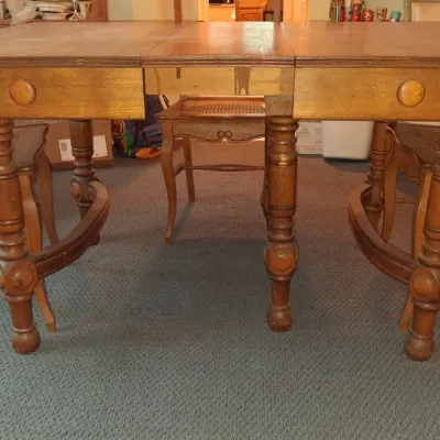 Sale Photo Thumbnail #560: Victorian oak dining set with cane seats third image