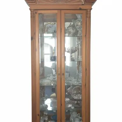 Sale Photo Thumbnail #506: Traditional pine curio cabinet with arch top xx