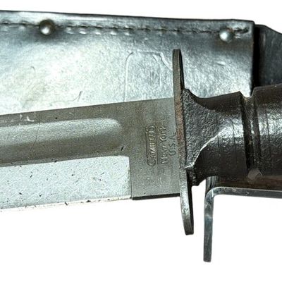 Sale Photo Thumbnail #586: Camillus New York USA Mark 2 Combat Knife with Leather Sheath
