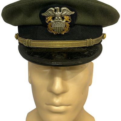Sale Photo Thumbnail #496: WWII U.S. Navy Officer Forest Green Aviation Visor Cap Identified to John F. Lytle Jr.