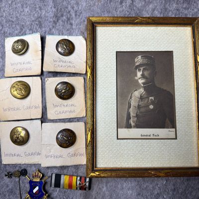 Sale Photo Thumbnail #228: WWI Era Militaria Including a Framed Portrait of Marshal Foch and Imperial German Insignia