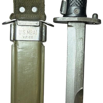 Sale Photo Thumbnail #580: U.S. M5A1 Milpar Col Bayonet for M1 Garand with M8A1 V.P. Co. Scabbard