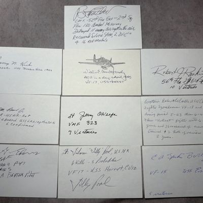 Sale Photo Thumbnail #377: WWII lot of Ten Signed and Inscribed United States Aviator and Fighter Ace Index Cards