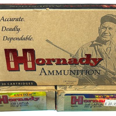 Sale Photo Thumbnail #126: Three Boxes of Hornady 338 Lapua 250 Grain BTHP Ammunition