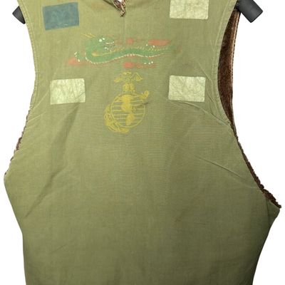 Sale Photo Thumbnail #541: Korean War Era Modified USMC Alpaca Pile Fur Lined Vest with Hand Painted Dragon
