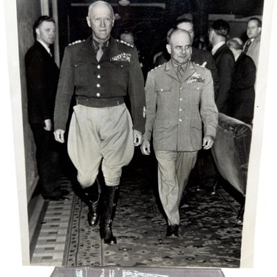 Sale Photo Thumbnail #390: World War II Original Wire Photograph of General George S. Patton Jr. and Lieutenant General James H. Doolittle Dated June 9, 1945