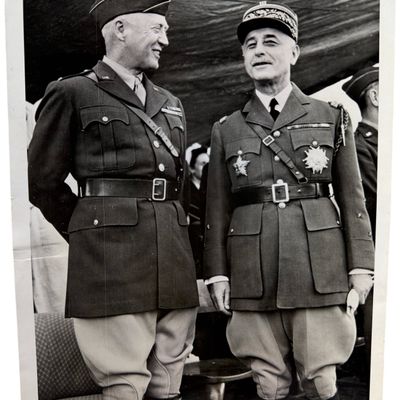Sale Photo Thumbnail #391: WWII Associated Press Silver Gelatin Print Major General George S. Patton and General Auguste Nogues in Rabat Morocco 1943