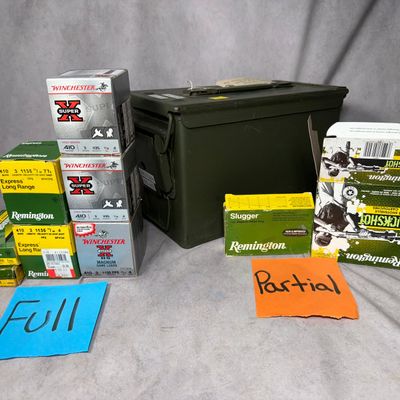 Sale Photo Thumbnail #133: Winchester and Remington Mixed Gauge Shotgun Ammunition with Metal Storage Can