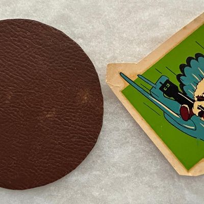Sale Photo Thumbnail #490: WWII U.S. Navy VT-16 Torpedo Squadron Patch Decal and Separate leather backing