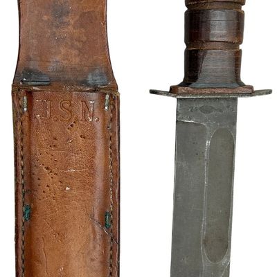 Sale Photo Thumbnail #347: World War II U.S. Navy Mark 2 Combat Knife with 1943 Boyt Leather Sheath