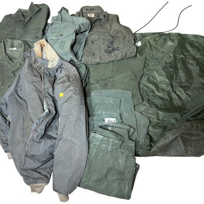 Sale Photo Thumbnail #732: A Group of USMC OG-107 Cotton Sateen Utility Uniforms and Equipment Including a 1969 Dated Pair of Trousers