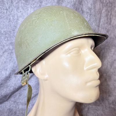 Sale Photo Thumbnail #547: US Army WWII M1 Front Seam Swivel Bale Steel Helmet and Composite Liner Set