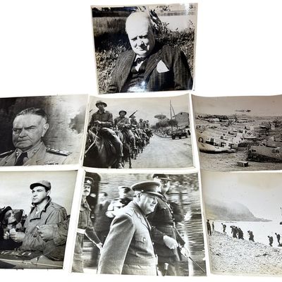 Sale Photo Thumbnail #602: WWII Type 1 Press Photographs Admiral Halsey, Winston Churchill, Troops embarking LST, Wrecked German Planes, etc.