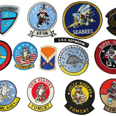 Sale Photo Thumbnail #693: A Collection of Thirteen United States Military and Unit Embroidered Patches Featuring F-14 Tomcat Memorabilia