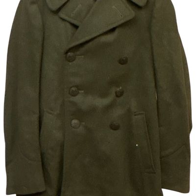 Sale Photo Thumbnail #374: World War II US Marine Corps Forest Green Wool Overcoat Dated 1944-1945 Tailored Cut into a Peacoat length