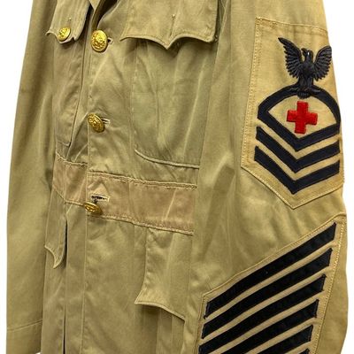 Sale Photo Thumbnail #504: Identified US Navy 1920-World War II Chief Petty Officer Hospital Corpsman Khaki Service Coat