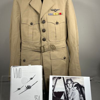 Sale Photo Thumbnail #413: WWII USMC Named Officer Pilot VMD-354 Summer Service Khaki Tunic and Ephemera