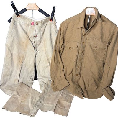 Sale Photo Thumbnail #633: Two Pieces of United States Army Military Uniform Including Wool Flannel Field Shirt and Khaki Cotton Twill Trousers