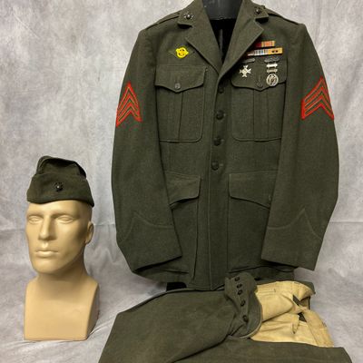 Sale Photo Thumbnail #385: WWII USMC Sergeant Service Green Winter Uniform Group Dated 1942-1943 - Partial ID