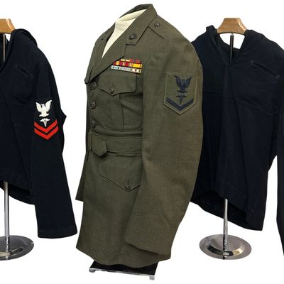 Sale Photo Thumbnail #540: Three US Navy Hospital Corpsman Uniforms including USMC Service Alpha Tunic and Two Dress Blue Jumpers