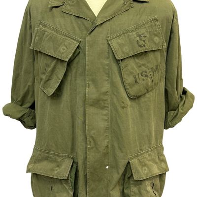 Sale Photo Thumbnail #613: USMC Stenciled OG-107 Tropical Combat Coat Ripstop Poplin 1969 Vietnam War Era