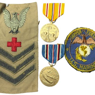 Sale Photo Thumbnail #361: WWII United States Navy Hospital Corpsman Insignia and Campaign Medals