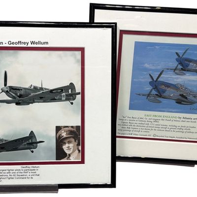 Sale Photo Thumbnail #644: Two Framed Commemorative Aviation Prints Including one Autographed by Geoffrey Wellum,