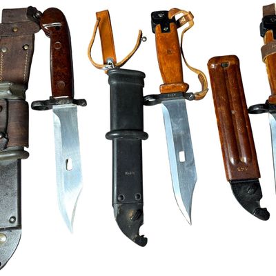 Sale Photo Thumbnail #667: A Trio of Cold War Era 6H4 Type II AKM Bayonets with Wire Cutter Scabbards