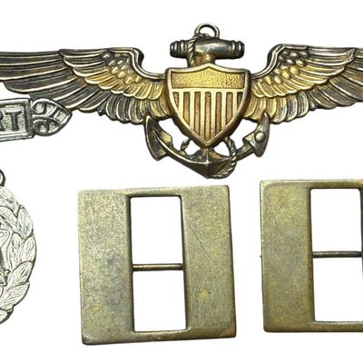 Sale Photo Thumbnail #300: A Group of United States Marine Corps and Naval Officer Insignia and Awards Including a Silver Star Medal and Naval Aviator Wings