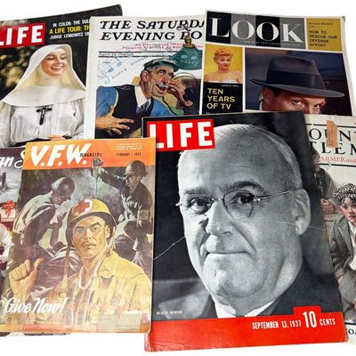 Sale Photo Thumbnail #603: A Group of Seven Vintage American Magazines Including Life, The Saturday Evening Post, and Look, 1923-1960