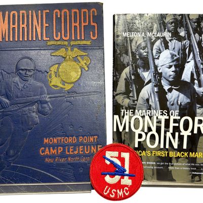 Sale Photo Thumbnail #328: WWII Montford Point Marines Training Yearbook (Blue Book) Ca 1945 and 51st Defense Battalion Patch - 1st African American Marines
