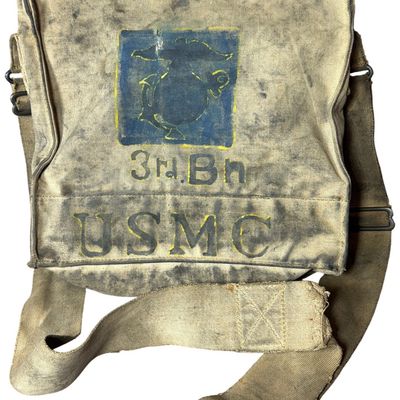 Sale Photo Thumbnail #225: WWI U.S. Marine Corps Painted Gas Mask Bag - 3rd Battalion USMC