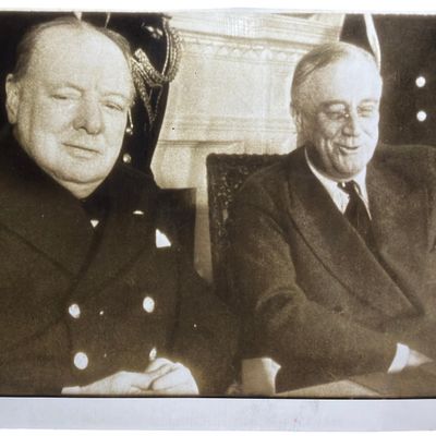 Sale Photo Thumbnail #398: WWII Winston Churchill and Franklin D. Roosevelt Silver Gelatin Press Print Dated December 1941