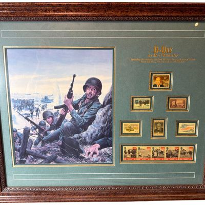 Sale Photo Thumbnail #643: US, UK, and FR 1994 D-Day 50th Anniversary Commemorative Stamp and Art Display