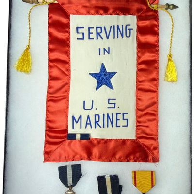 Sale Photo Thumbnail #312: WWII United States Marine Corps Group including Navy Cross & China Service Medals & USMC Son In Service Banner