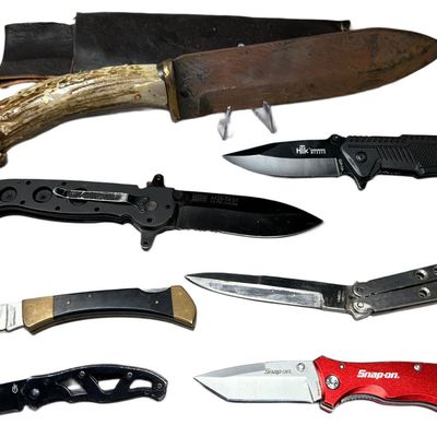 Sale Photo Thumbnail #118: A Collection of Seven Assorted Fixed Blade and Folding Knives Including CRKT Gerber and Snap-on